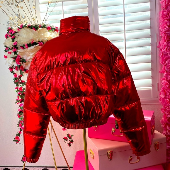Red Metallic Puffer Jacket - Picture 4 of 5